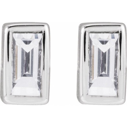 14K White .05 CT Natural Diamond Press Fit Back Stud Earring 