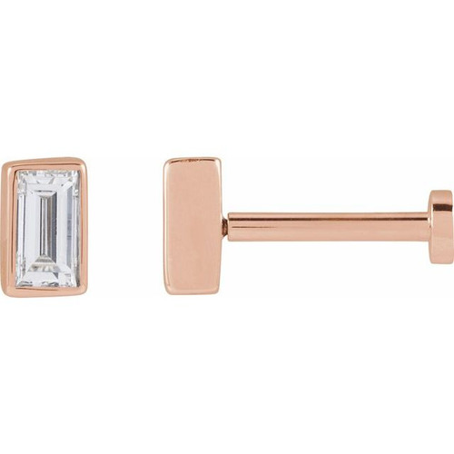 14K Rose 1/8 CT Natural Diamond Press Fit Back Stud Earring 