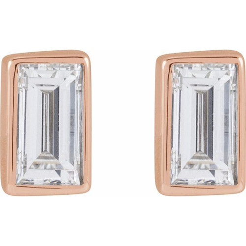 14K Rose 1/8 CT Natural Diamond Press Fit Back Stud Earring 