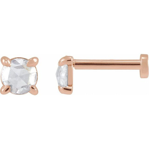 14K Rose 1/8 CT Rose-Cut Natural Diamond Press Fit Back Stud Earring