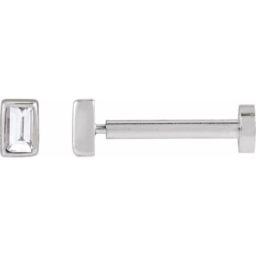 14K White .04 CT Natural Diamond Press Fit Back Stud Earring 