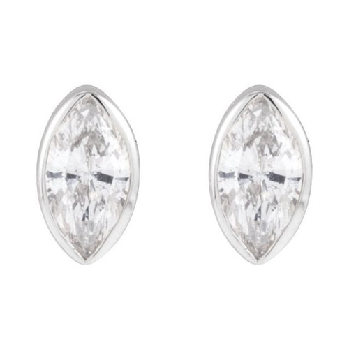 14K White .03 CT Natural Diamond Press Fit Back Stud Earring