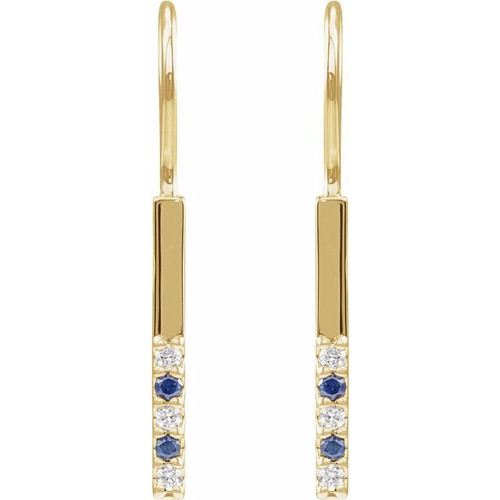 14K Yellow Natural Blue Sapphire & .08 CTW Natural Diamond Bar Earrings