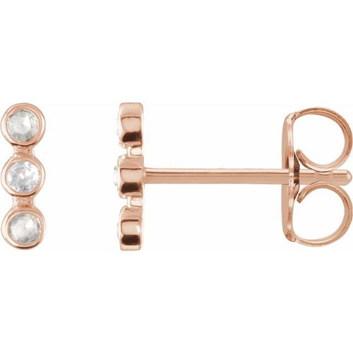 14 Karat Rose Gold Rose Gold Cut .05 CTW Natural Diamond Three Stone Bar Earrings |$598