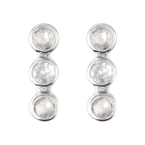 Sterling Silver Rose-Cut .05 CTW Natural Diamond Three-Stone Bar Earrings