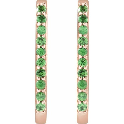 14K Rose Natural Tsavorite Garnet 20 mm Hoop Earrings
