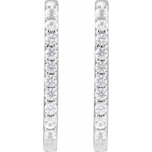 Platinum Natural White Sapphire 20 mm Hoop Earrings