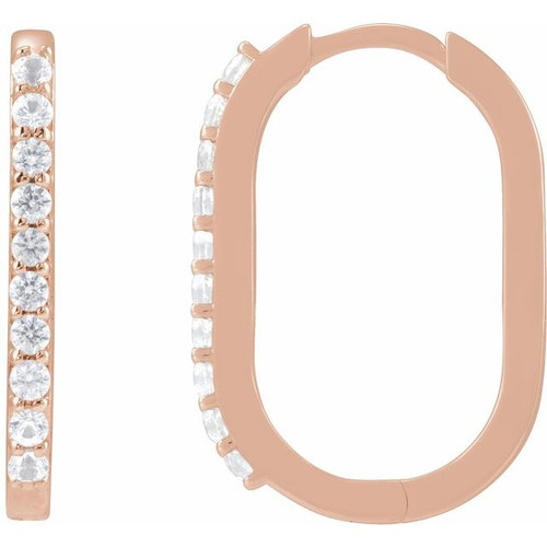 14K Rose Natural White Sapphire 20 mm Hoop Earrings