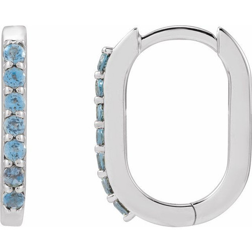 Platinum Natural London Blue Topaz 14 mm Hoop Earrings