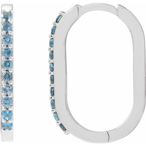 Sterling Silver Natural London Blue Topaz 20 mm Hoop Earrings