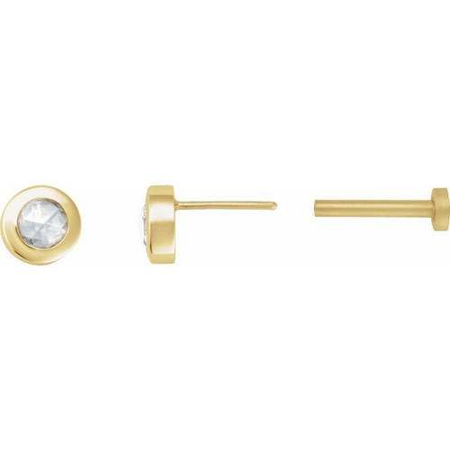 14K Yellow 1/10 CT Rose-Cut Natural Diamond Press Fit Back Stud Earring