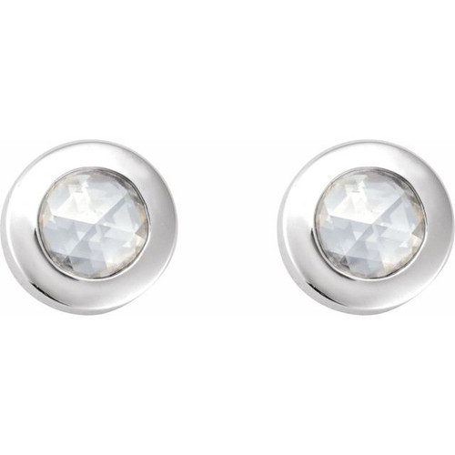 14K White 1/10 CT Rose-Cut Natural Diamond Press Fit Back Stud Earring