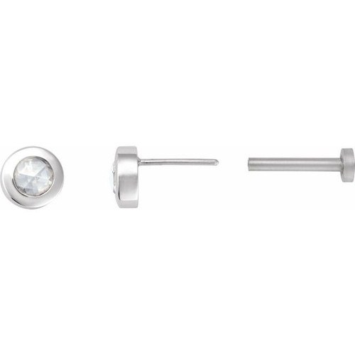 14K White 1/10 CT Rose-Cut Natural Diamond Press Fit Back Stud Earring