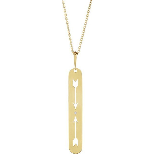 14K Yellow .0025 CT Natural Diamond Arrow Bar 16-18" Necklace