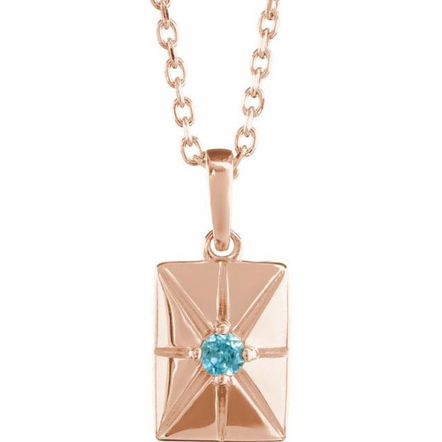 14K Rose Natural Blue Zircon 16-18" Necklace