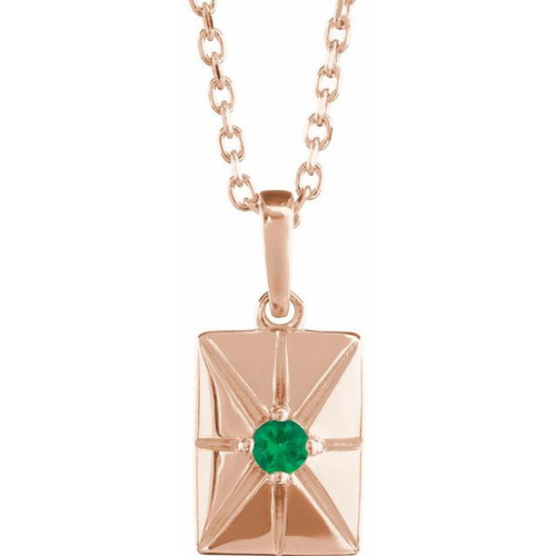 14K Rose Lab-Grown Emerald 16-18" Necklace