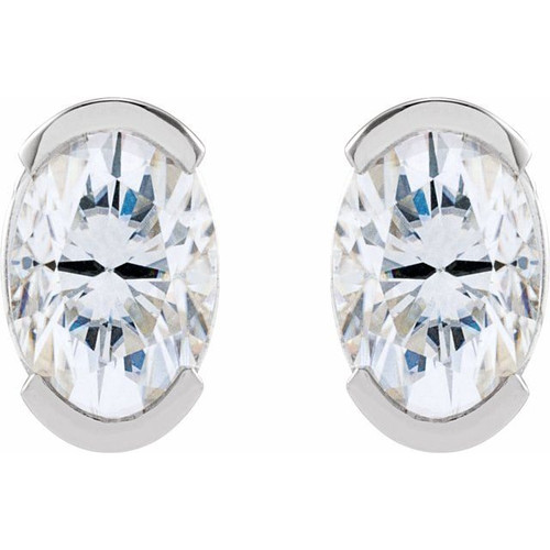 Sterling Silver 6x4 mm Lab-Grown Moissanite Stud Earrings