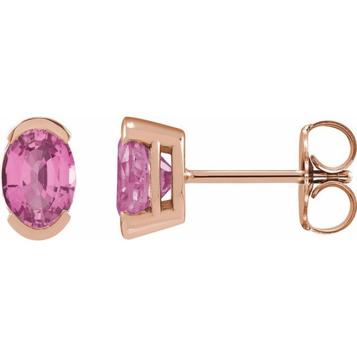 14K Rose 6x4 mm Lab-Grown Pink Sapphire Stud Earrings