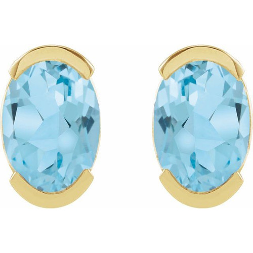 14K Yellow 6x4 mm Natural Sky Blue Topaz Stud Earrings