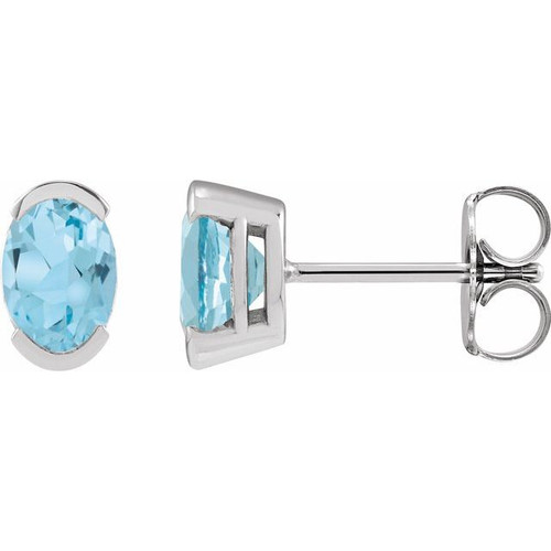 Platinum 6x4 mm Natural Sky Blue Topaz Stud Earrings