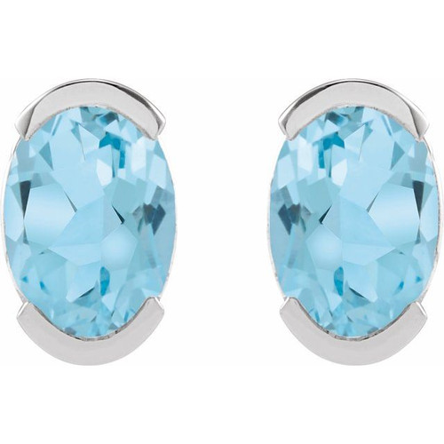 Platinum 6x4 mm Natural Sky Blue Topaz Stud Earrings