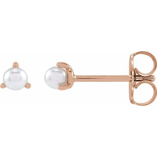 14K Rose 3.5 mm Cultured White Seed Pearl Earrings