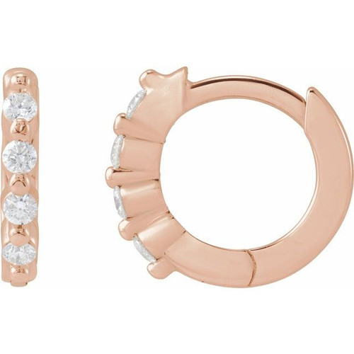 14K Rose 1/10 CTW Natural Diamond 10.74 mm Hinged Hoop Earrings