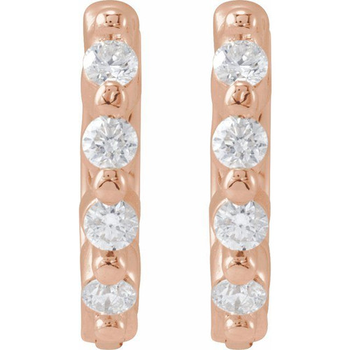 14K Rose 1/10 CTW Natural Diamond 10.74 mm Hinged Hoop Earrings
