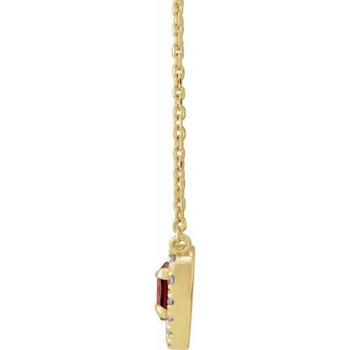 14K Yellow Natural Mozambique Garnet & 1/8 CTW Natural Diamond French-Set Halo-Style 16" Necklace 