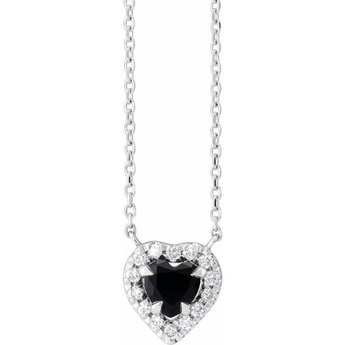 Sterling Silver Natural Onyx & 1/8 CTW Natural Diamond French-Set Halo-Style 16" Necklace 