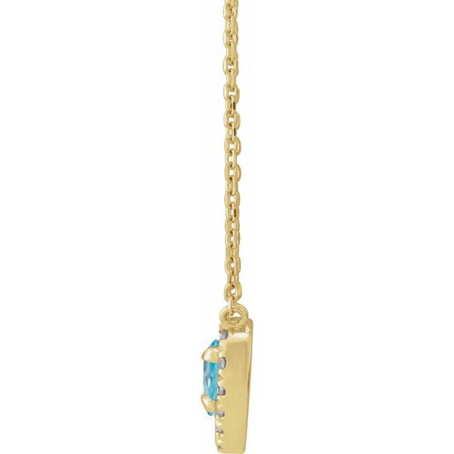 14K Yellow Natural London Blue Topaz & 1/8 CTW Natural Diamond French-Set Halo-Style 16" Necklace 
