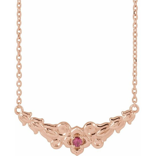 14K Rose Natural Pink Tourmaline Floral 18" Necklace 
