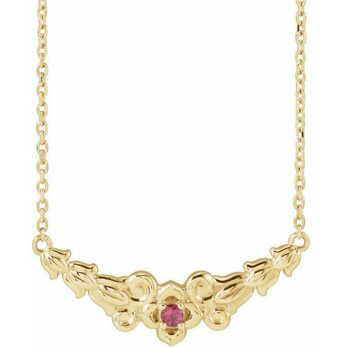 14K Yellow Natural Pink Tourmaline Floral 18" Necklace 