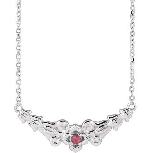 Platinum Natural Pink Tourmaline Floral 18" Necklace 