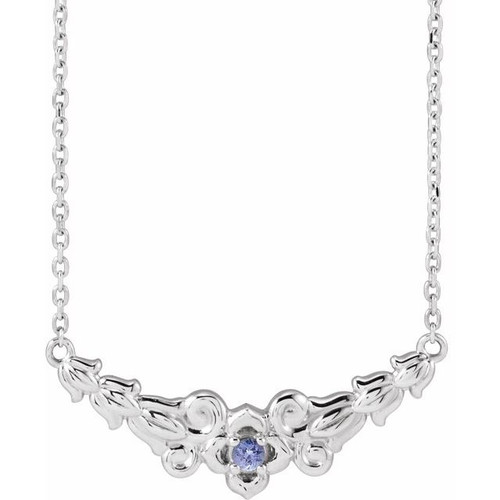 14K White Natural Tanzanite Floral 18" Necklace 