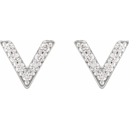 14K White 1/10 CTW Natural Diamond V Earrings