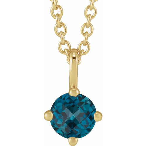 14K Yellow Natural London Blue Topaz 16" Necklace 