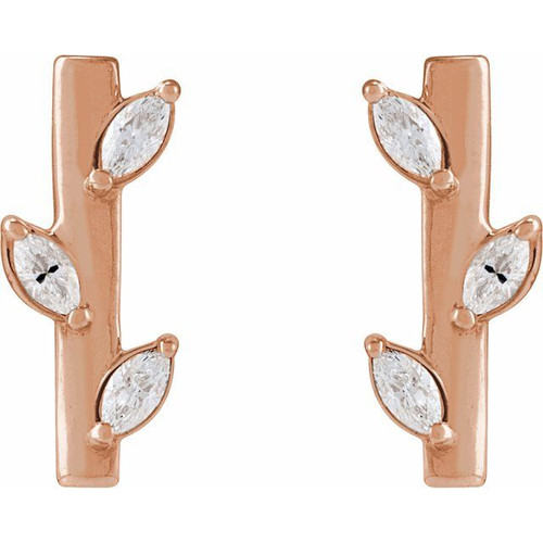 14K Rose 1/10 CTW Natural Diamond Floral Bar Earrings