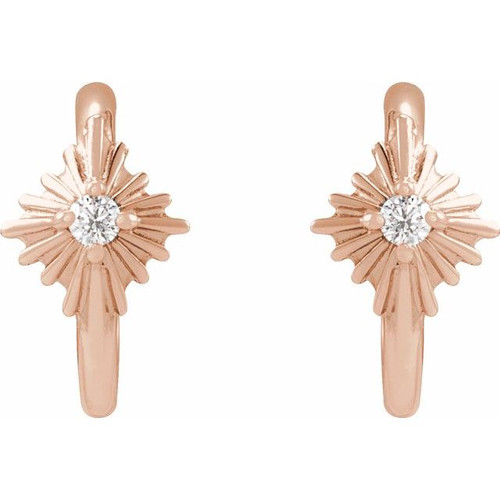 14K Rose .03 CTW Natural Diamond 10 mm Star Hoop Earrings