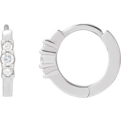 Sterling Silver 1/8 CTW Natural Diamond Hinged Hoop Earrings