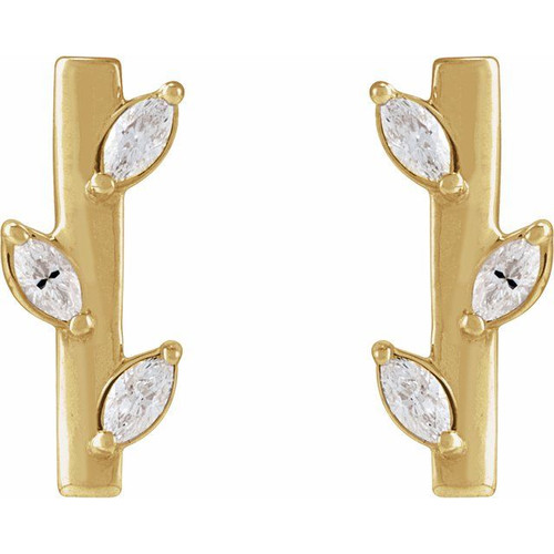 14K Yellow 1/10 CTW Natural Diamond Floral Bar Earrings