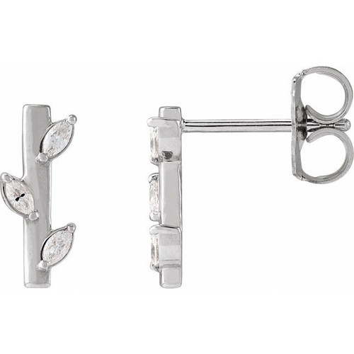 14K White 1/10 CTW Natural Diamond Floral Bar Earrings