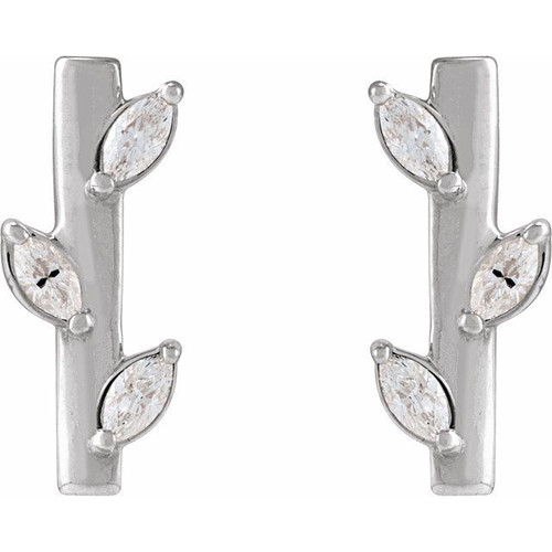 14K White 1/10 CTW Natural Diamond Floral Bar Earrings