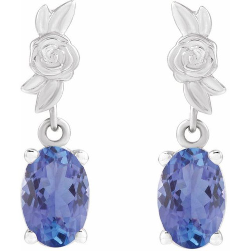 Sterling Silver 6x4 mm Natural Tanzanite Floral Earrings