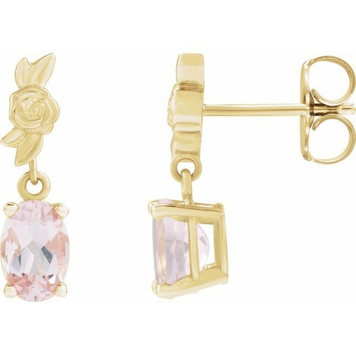 14K Yellow 7x5 mm Natural Pink Morganite Floral Earrings