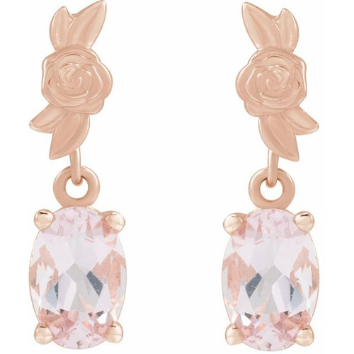 14K Rose 8x6 mm Natural Pink Morganite Floral Earrings