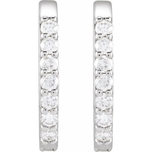 14K White 1/8 CTW Natural Diamond 12 mm Hoop Earrings