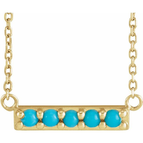 14K Yellow Cabochon Natural Turquoise Bar 16" Necklace