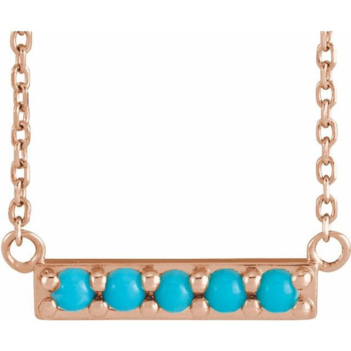 14K Rose Cabochon Natural Turquoise Bar 16" Necklace