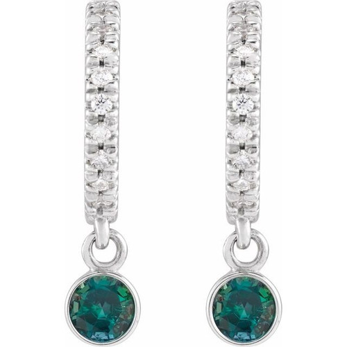 14K White Lab-Grown Alexandrite & .08 Natural Diamond Hoop Earrings